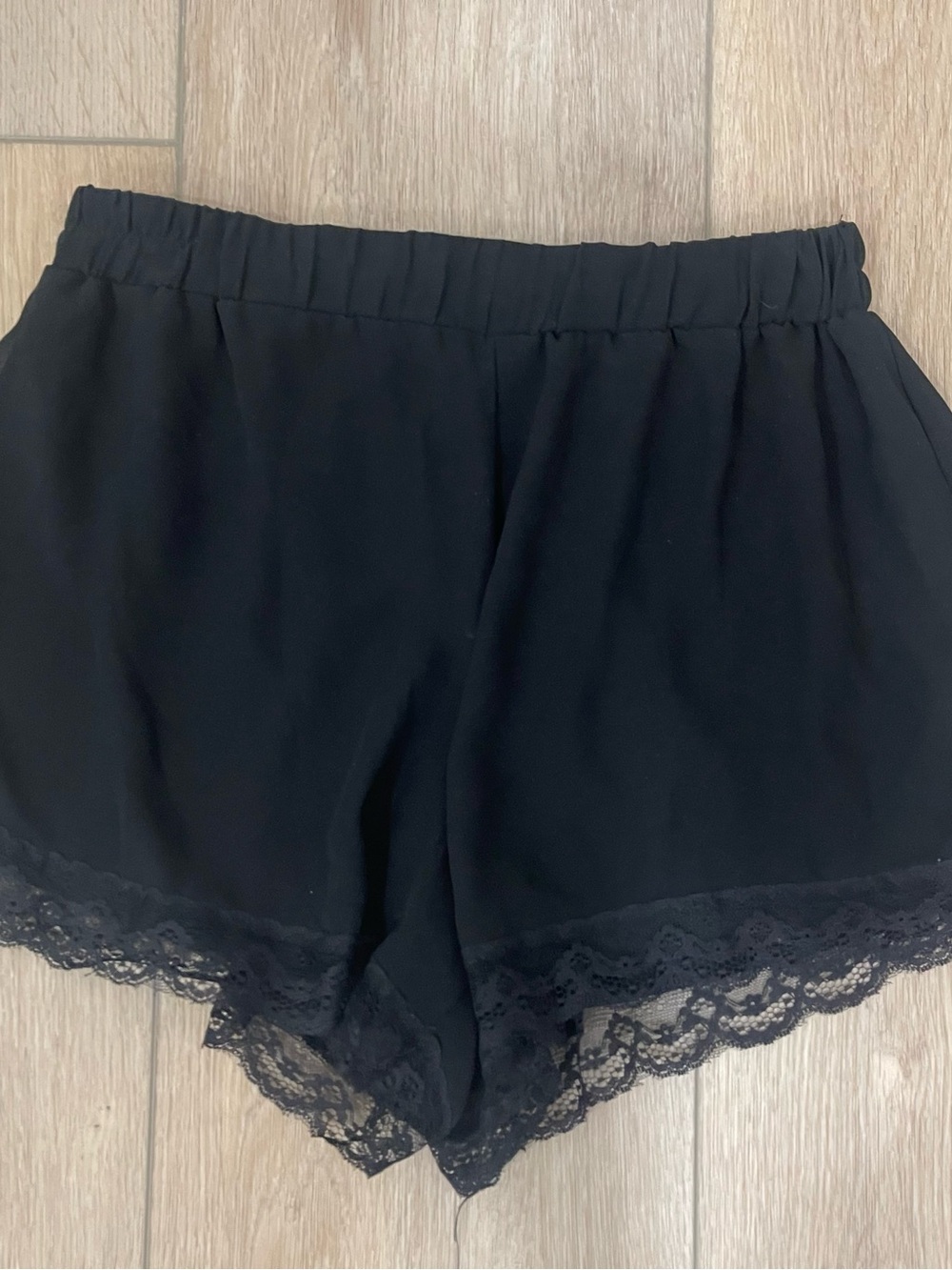 Lush Black Lace Trim Women's Shorts - Picture 1 of 3